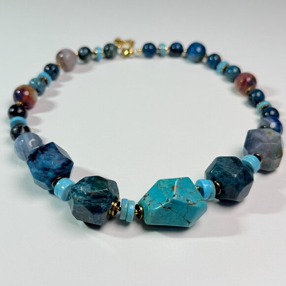 Chunky Blue Gemstone Statement Necklace – Turquoise & Blue Agate - Picture 5 of 11